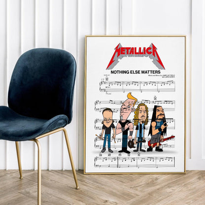 Print lyrical with these unusual and Natural High quality black and white musical scores with brightly coloured illustrations and quirky art print by artist Metallica to put on the wall of the room at home. A4 Posters uk By 98types art online.
