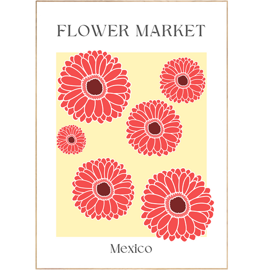 Add a burst of color to your home with the Mexico Flowers Market Print. Featuring 98 types of beautiful native flowers and gorgeous pastel colors, this print is both trendy and eye-catching. The abstract and colorful shapes of the poster perfectly reflect the history of flower markets. Hang it up for a unique and lovely gallery wall, perfect for any room decor.