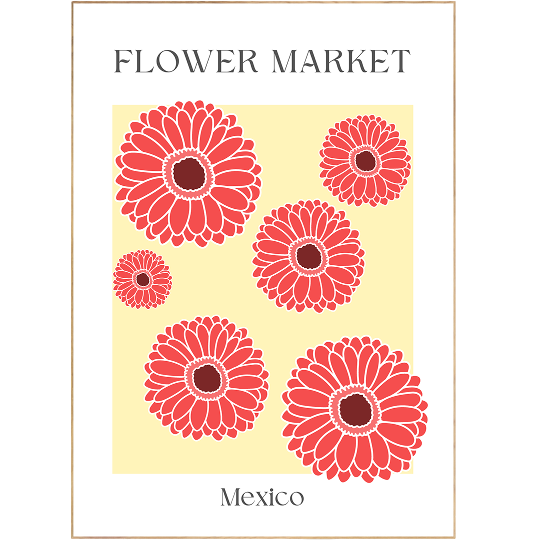 Add a burst of color to your home with the Mexico Flowers Market Print. Featuring 98 types of beautiful native flowers and gorgeous pastel colors, this print is both trendy and eye-catching. The abstract and colorful shapes of the poster perfectly reflect the history of flower markets. Hang it up for a unique and lovely gallery wall, perfect for any room decor.