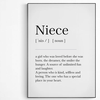 NIECE Definition Print | Dictionary Art Poster | Wall Home Decor Print | Funny Gifts Quote | Greeting Card | Variety Sizes - 98types