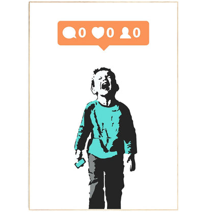 Check out this hilarious Banksy print. This print is a must-have for any Banksy fan. Depicting a child with a sad face, it's sure to bring a smile to your face. Perfect for your home or office, this eye-catching print is sure to start a conversation.