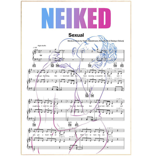 NEIKED - Sexual ft. Dyo Print | Song Music Sheet Notes Print  Everyone has a favorite Song lyric prints and NEIKED now you can show the score as printed staff. The personal favorite song lyrics art shows the song chosen as the score.