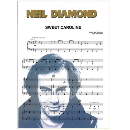 Neil Diamond - Sweet Caroline Song Music Sheet Notes Print Everyone has a favorite Song lyric prints and with Neil Diamond now you can show the score as printed staff. The personal favorite song lyrics art shows the song chosen as the score.