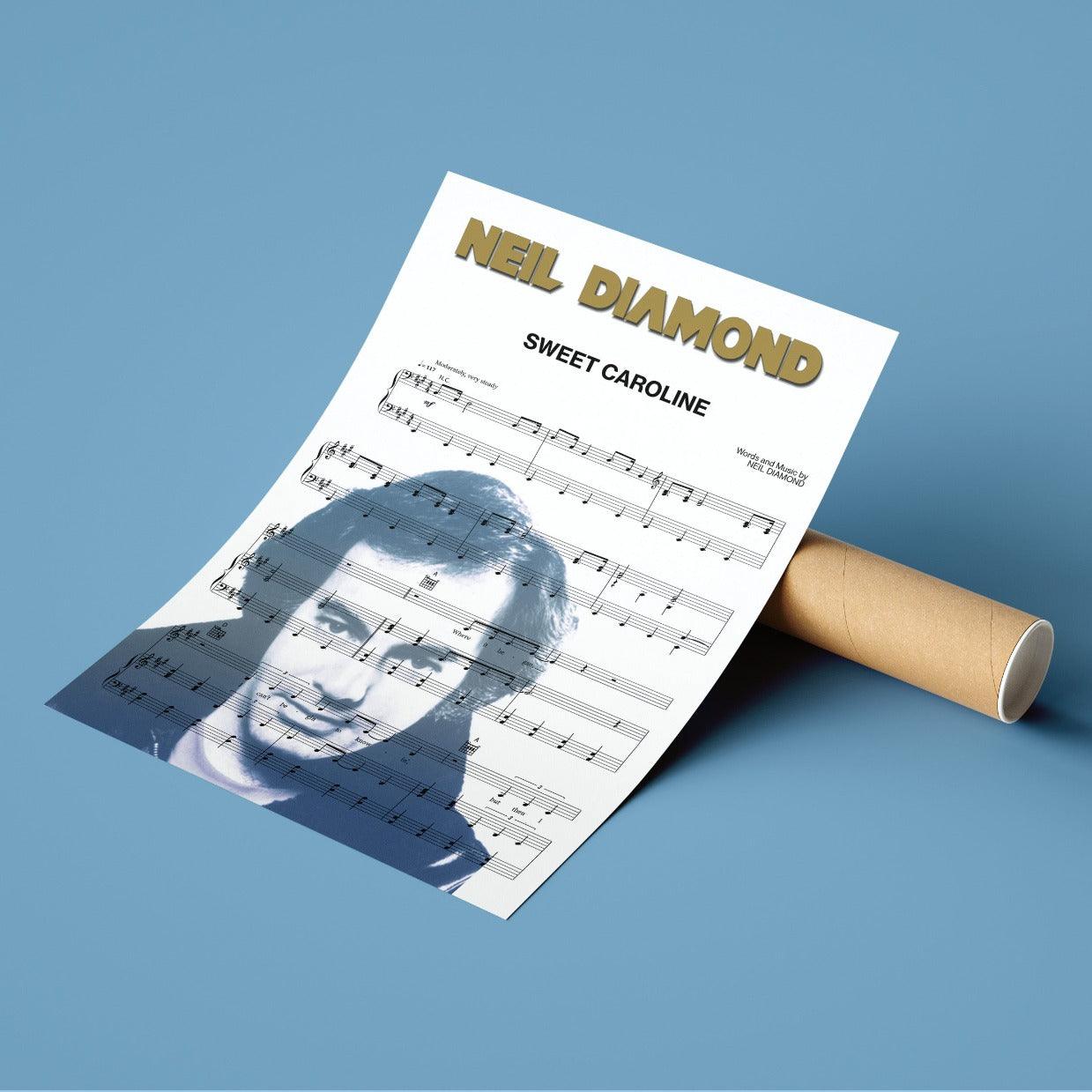 Neil Diamond - Sweet Caroline Song Music Sheet Notes Print Everyone has a favorite Song lyric prints and with Neil Diamond now you can show the score as printed staff. The personal favorite song lyrics art shows the song chosen as the score.