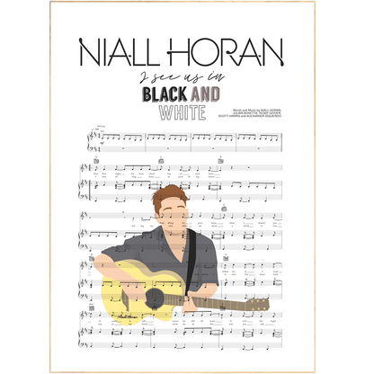 This Niall Horan Black And White Poster brings music to life. Featuring iconic artist Niall Horan and lyric prints on quality cardstock, it's the perfect wall art to celebrate music and lyrics. With custom framing available, it's the perfect addition to your home or office.