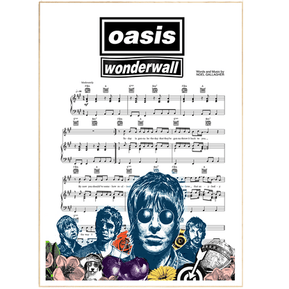 Oasis • Wonderwall Song Lyric Print | Song Music Sheet Notes Print  Everyone has a favorite song and now you can show the score as printed staff. The personal favorite song sheet print shows the song chosen as the score. 