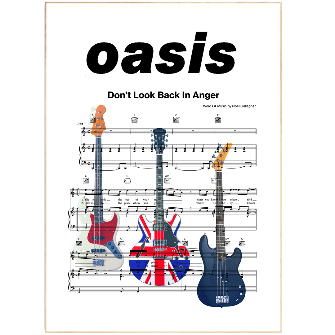 Oasis • Don’t Look Back In Anger Song Lyric Print | Song Music Sheet Notes Print  Everyone has a favorite song and now Oasis • Don’t Look Back In Anger you can show the score as printed staff. The personal favorite song sheet print shows the song chosen as the score. 