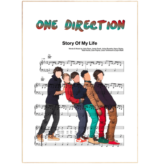 One Direction fans will love this "Story of My Life" poster. This high quality print features the lyrics to the song and is perfect for hanging in a dorm room or bedroom.