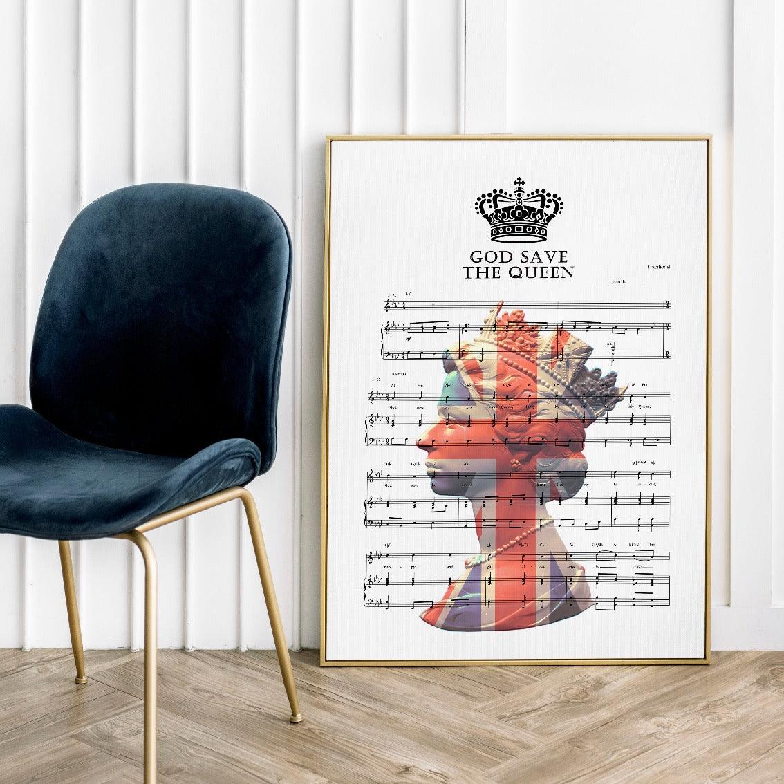 God Save The Queen - Queen Elizabeth II Print Song Music Sheet Notes Print This poster will make you fall in love with Queen Elizabeth II instantly! She is an icon of Britain. She has a glorious history and has been ruling this country for decades now. Whether you are a big fan of Royals or not, we are sure that you'd want to hang this beautiful piece at home.