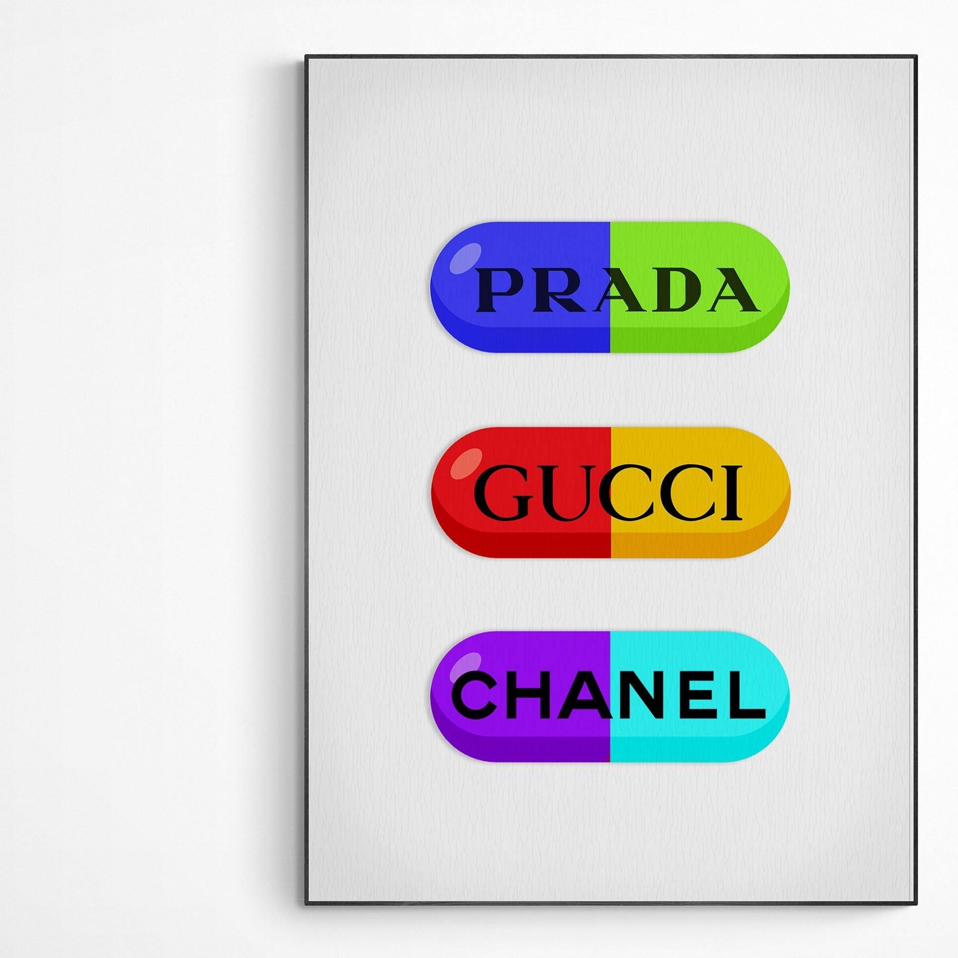 Prada Gucci Channel Tablets Poster | Original Print Art | Motivational Poster Wall Art Decor | Greeting Card Gifts | Variety Sizes