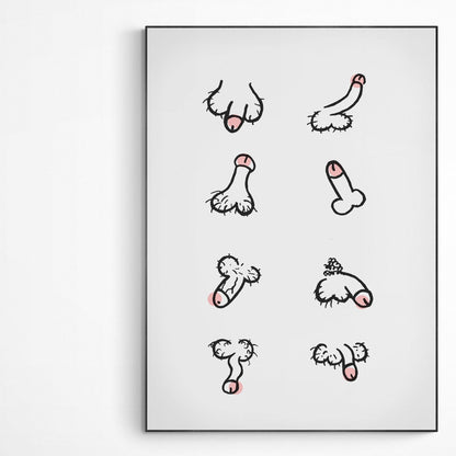 Penis Collection Poster | Original Print Art | Motivational Poster Wall Art Decor | Greeting Card Gifts | Variety Sizes