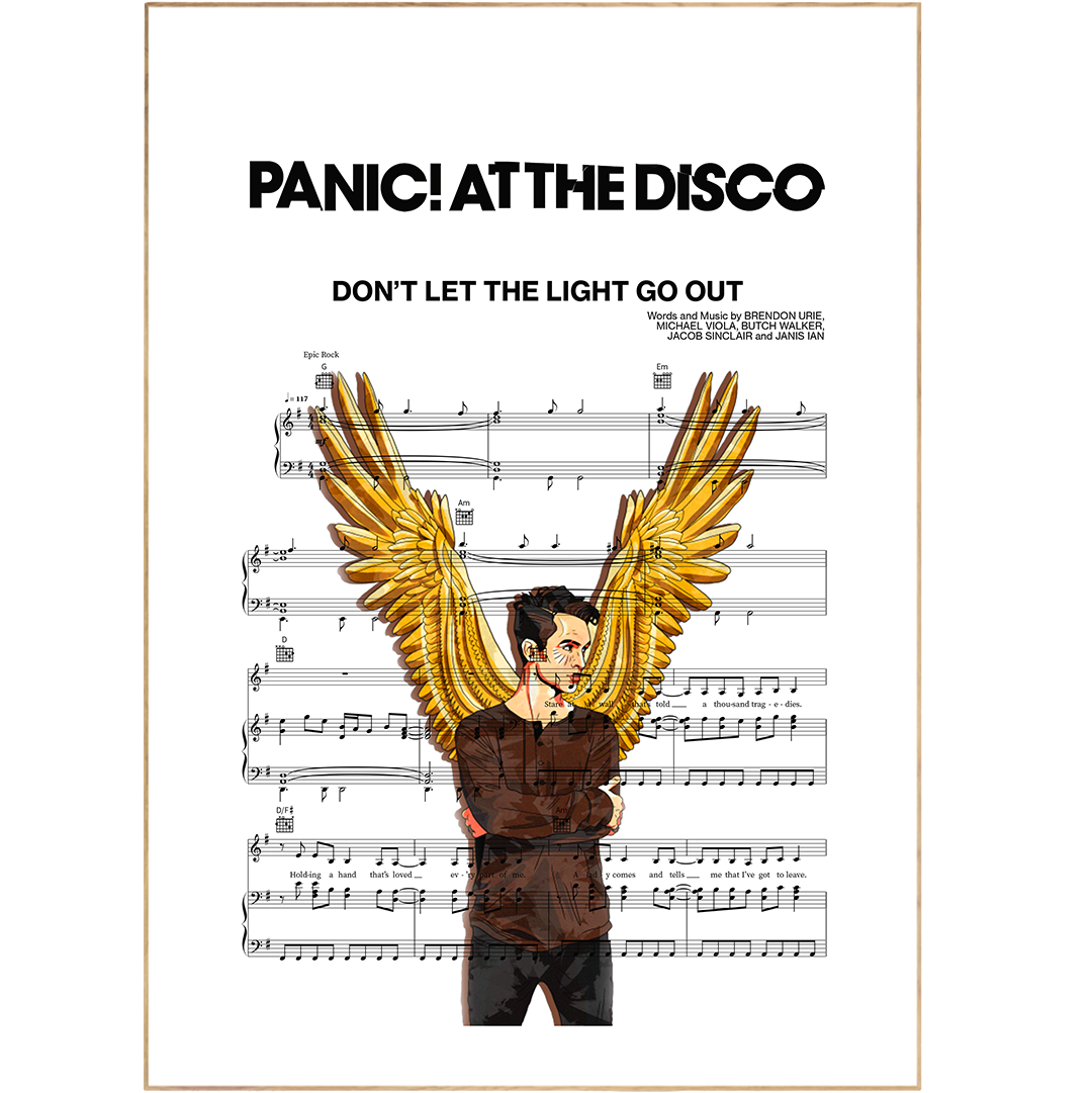 Decorate your home with this Panic at the Disco - DON’T LET THE LIGHT GO OUT poster. Constructed with high-quality materials, it features song lyrics inspired artwork and custom music prints, making it an ideal addition to any blank wall. Enjoy the memorable first dance anniversary with prints4u's music wall art.