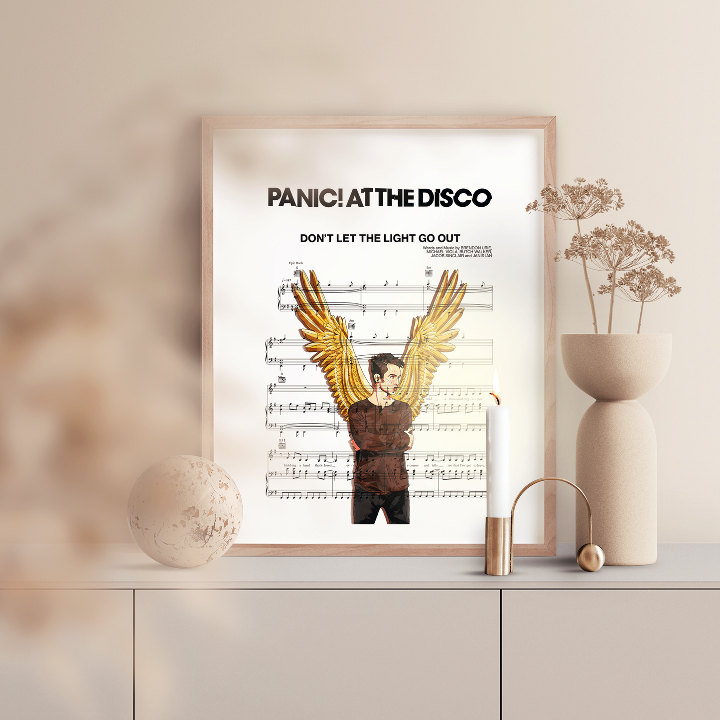 Brighten up any room with this Panic at the Disco - DON’T LET THE LIGHT GO OUT Poster. Featuring song lyrics on a custom-made poster, it will make a great addition to any music fan's home or office. Printed on high quality stock with precise details and vibrant colors, and perfect for a first dance anniversary. Add this unique piece of wall art to your collection now.