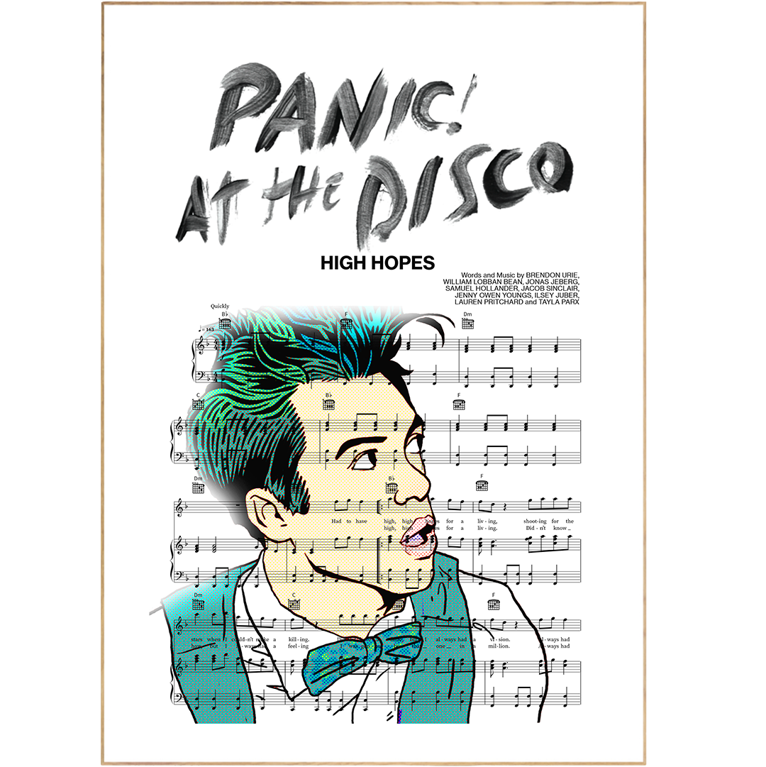 This limited edition poster celebrates Panic at the Disco's first dance anniversary and features their hit single High Hopes. Featuring beautiful lyric art printed on high-quality paper and packed with vibrant colors, this poster is perfect to commemorate your favorite artist. With prints4u, enjoy expertly crafted music wall art prints that are sure to become the centerpiece of any room.