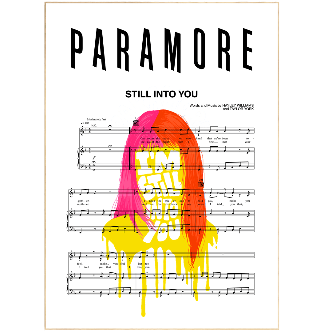 Bring a little bit of your favorite band to your walls. These vibrant prints of the Paramore song STILL INTO YOU make a great addition to any music lover's home. Printed on high quality paper, they're perfect for framing and adding an extra touch of personality to your walls. Whether you're a hardcore fan of the band or just appreciate a good pop song, these prints are sure to delight.