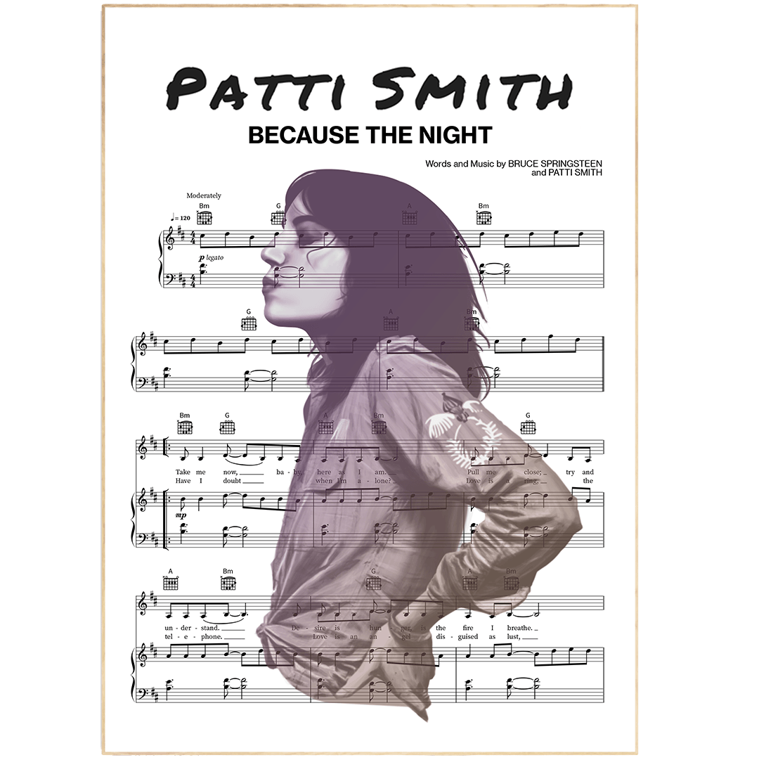 Print lyrical with these unusual and Natural High quality black and white musical scores with brightly coloured illustrations and quirky art print by artist Patti Smith to put on the wall of the room at home. A4 Posters uk By 98types art online.