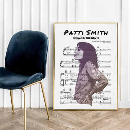 Print lyrical with these unusual and Natural High quality black and white musical scores with brightly coloured illustrations and quirky art print by artist Patti Smith to put on the wall of the room at home. A4 Posters uk By 98types art online.