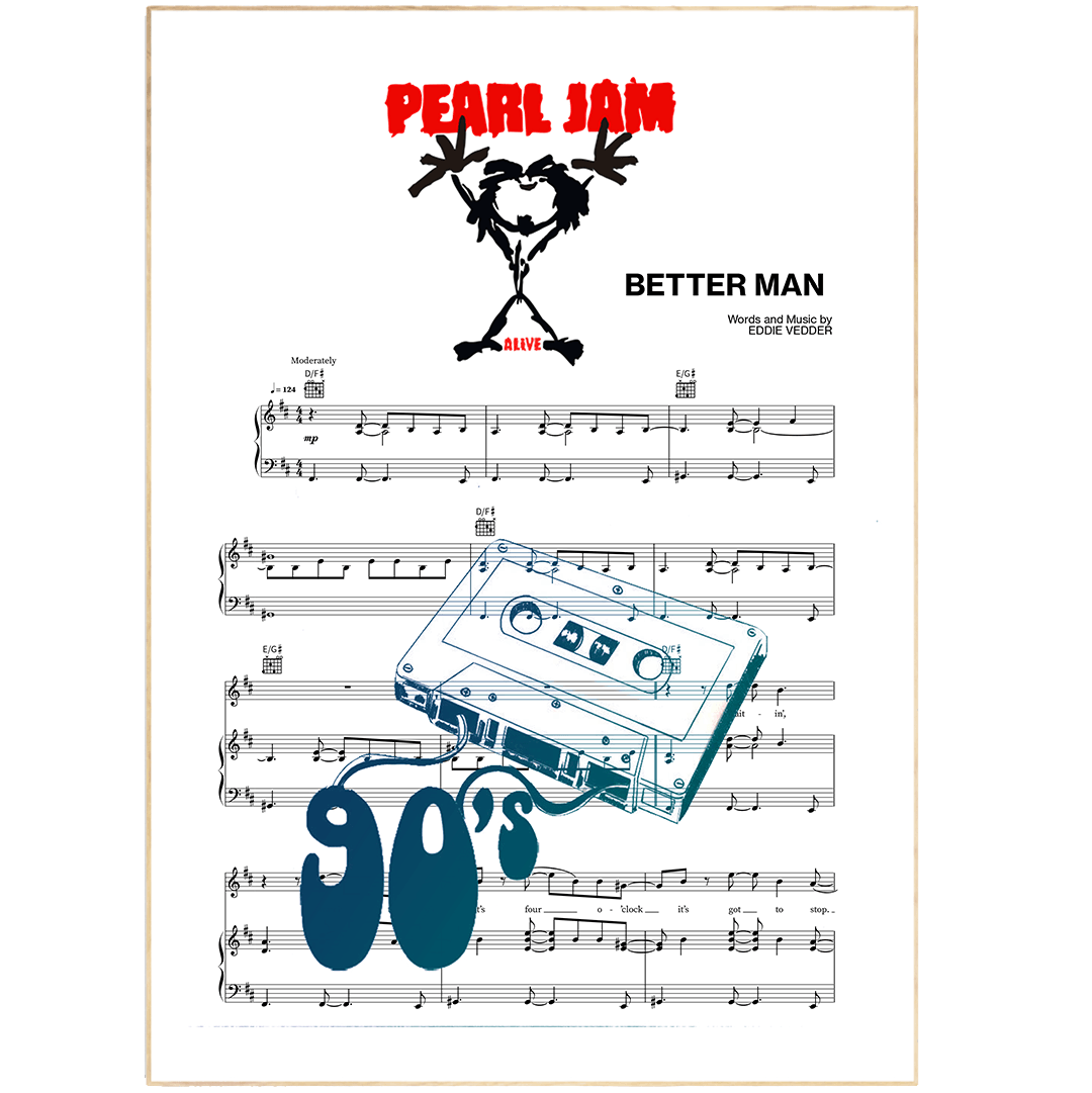 Get inspired with this Pearl-Jam- Better Man Poster. Celebrate the power of music and recall a favorite moment with your honey as you look at this captivating print every day. This perfect blend of stylish and sentimental is great for any home, wedding or anniversary. Hang it in your bedroom, living room or kitchen and recall your first dance each time you see it. Printed on high-grade paper, the exquisite quality of this poster will last a lifetime, making it a memorable part of your special moments.