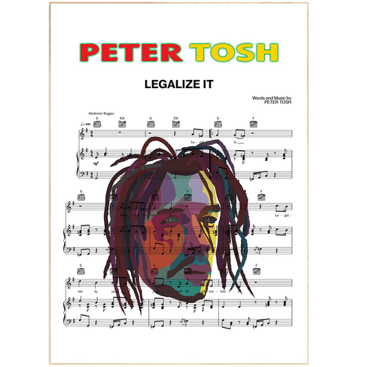 Print lyrical with these unusual and Natural High quality black and white musical scores with brightly coloured illustrations and quirky art print by artist Peter Tosh to put on the wall of the room at home. A4 Posters uk By 98types art online.