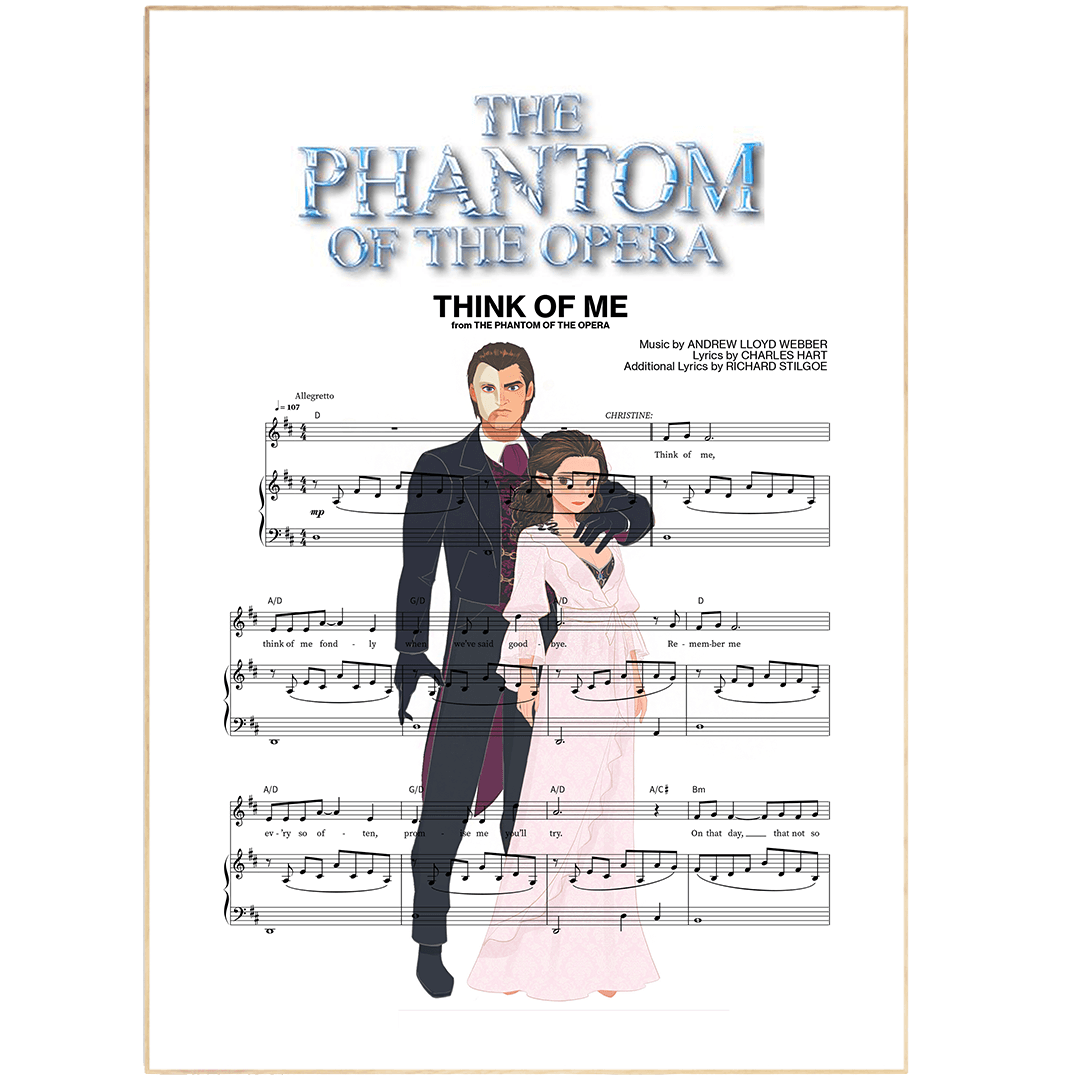 Phantom of the opera - THINK OF ME Poster wall art decor gift Print Song Music Sheet Notes Print Bring the beauty of the opera into your home with this stunning Phantom of the Opera poster. Wishing You Were Somehow Here Again is one of the most iconic songs from the Phantom of the Opera, and this poster captures the spirit of the music perfectly.