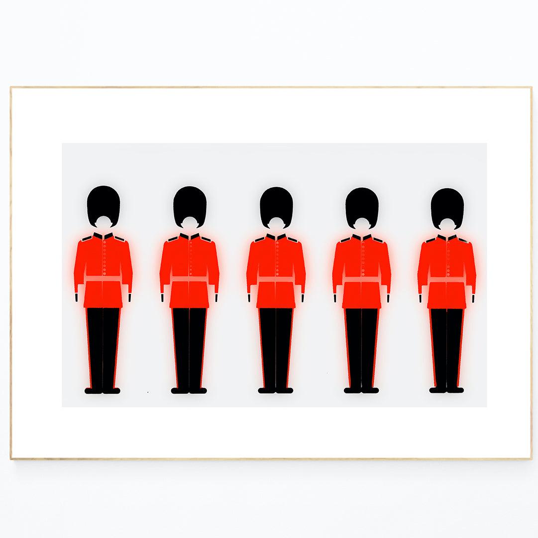 Make your walls fit for royalty! Our Queen's Guard Buckingham Palace Print brings a touch of British regalia to any room. Put your pride on display with this Premium Wall Decor featuring the iconic Queen's Guard of Westminster and Buckingham Palace. Choose from a variety of sizes and you can stick it or send it with an optional Magnet or Greeting Card. Long live the Queen!