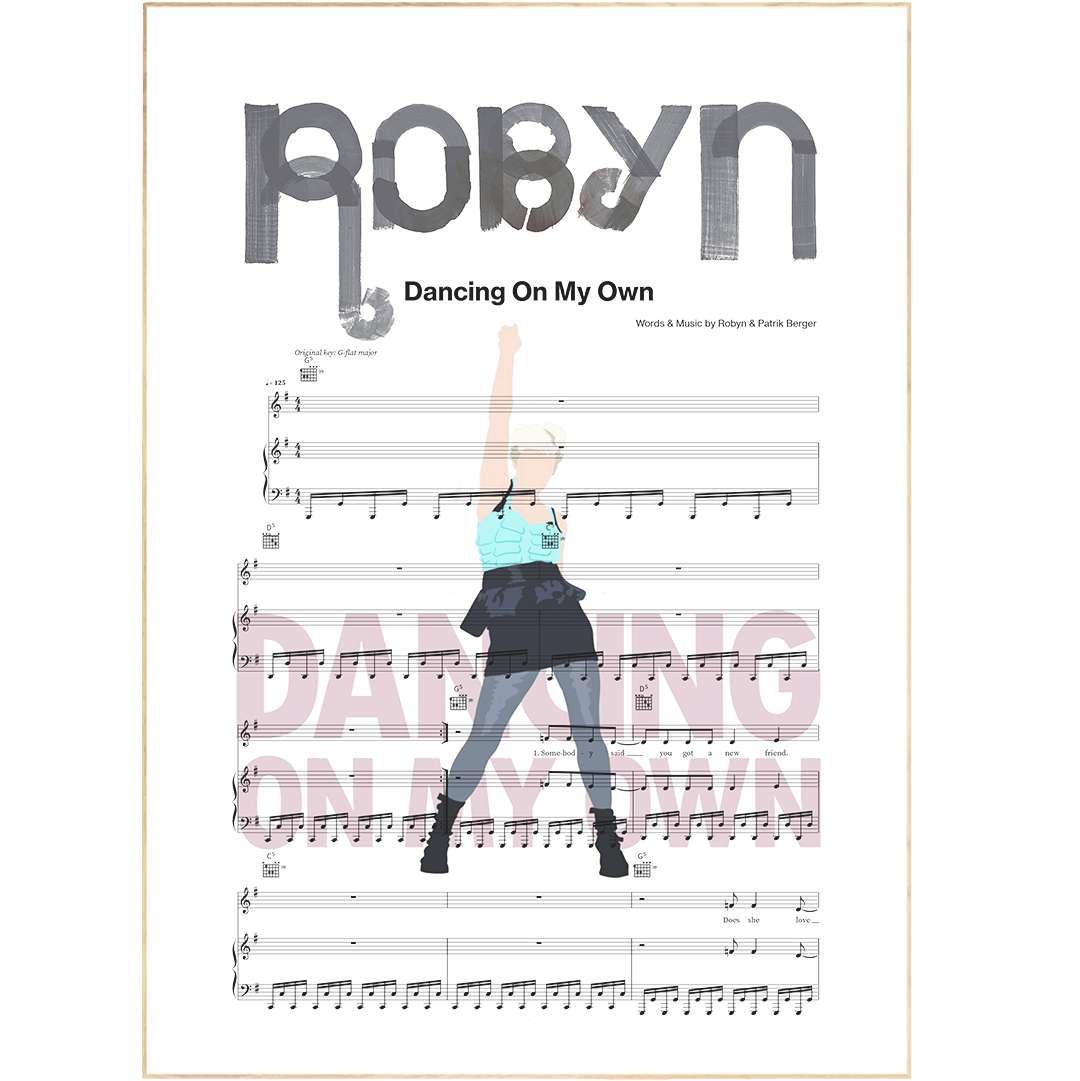 This Robyn - Dancing on My Own Poster boasts a personalized song lyric print encased in a custom frame, which makes the item an ideal choice as a song lyric art concept or as song lyric posters, prints, or artwork. Its timeless design makes it a reliable choice.