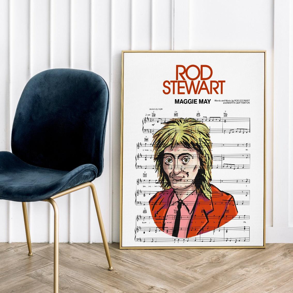 Print lyrical with these unusual and Natural High quality black and white musical scores with brightly coloured illustrations and quirky art print by artist Rod Stewart to put on the wall of the room at home. A4 Posters uk By 98types art online.