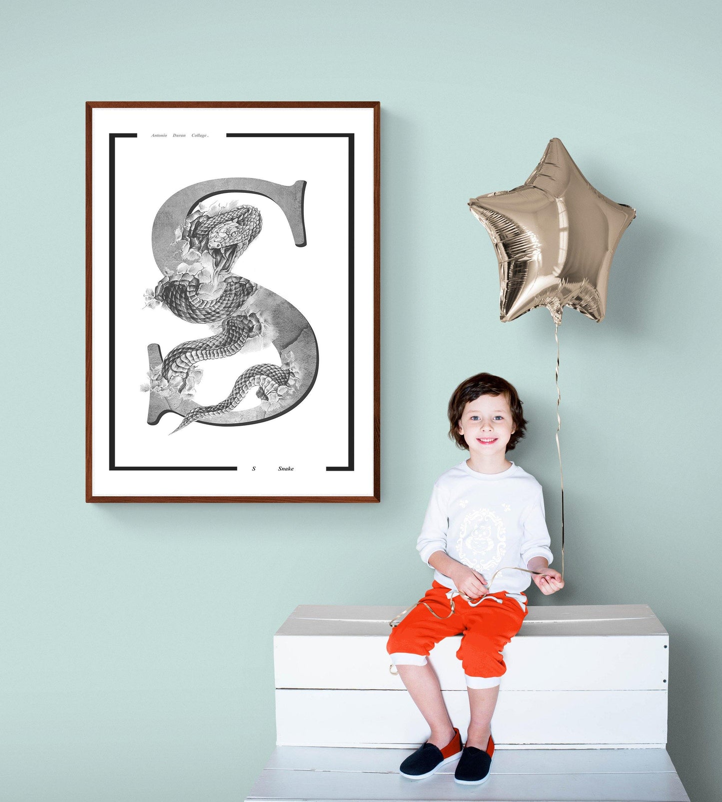 Snake Alphabet Poster | Letter S Print | Fun Characters | Magic Wall Decor Nursery | Custom Original Name | Educational Poster | Variety Sizes - 98types