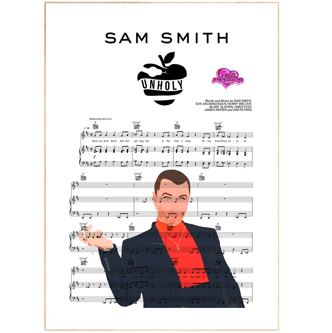 Sam Smith - Unholy Poster: This is a high-quality print of the original artwork by 98types. It is printed on heavy-duty poster paper and will look great hanging on your bedroom wall.
