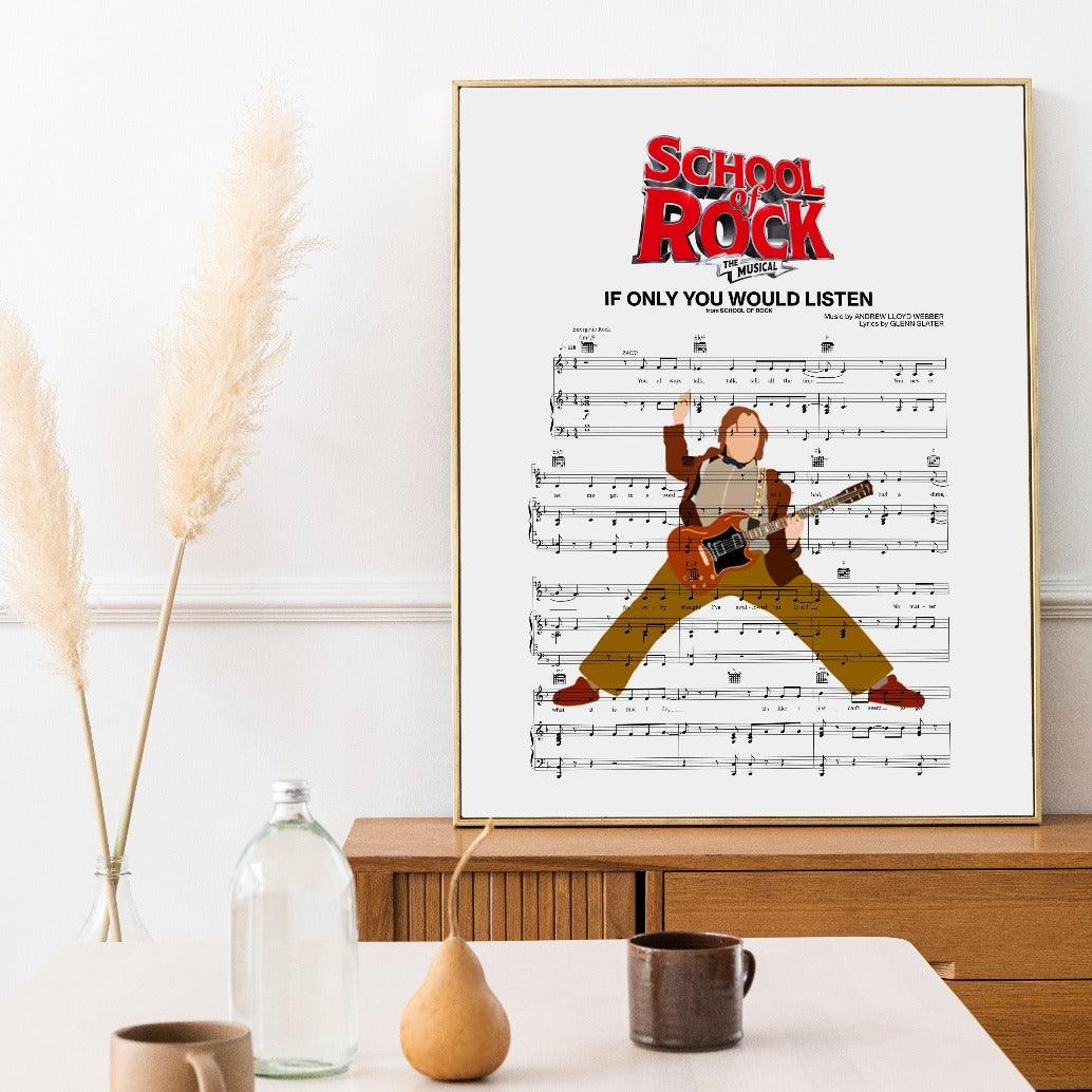 98Types Music brings you a poster great for any music lover Printed on thick, high quality paper, this School of Rock - IF ONLY YOU WOULD LISTEN Poster is the perfect way to show your love for the music. With a beautiful and simple design, it would look great in any kitchen or dining room. A great gift for any music lover, this poster is sure to add some pizzazz to any room.