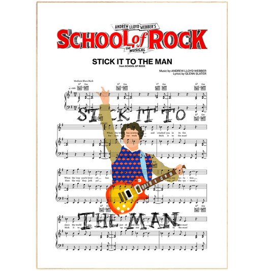School of Rock is the perfect place to learn how to play the STICK IT TO THE MAN song on the guitar. With great quality printing, this poster is perfect to decorate your kitchen or dining room. The simple design makes it ideal for any fan of the School of Rock.