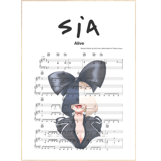 This Sia - Alive Poster provides a personalized report of song lyrics, ideal for showcasing musical preference via superior quality artistic prints, making it ideal for wall decoration.