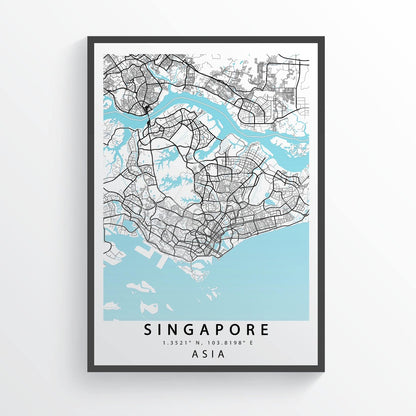 Singapore City Map Print | Country in Asia Map Art Poster | Singapore City Street | Asia Road Map Print | Variety Sizes