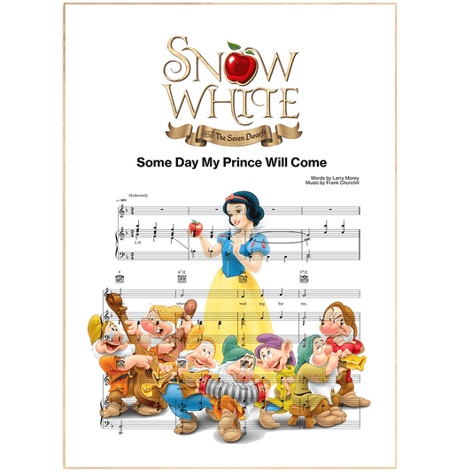 If you're a fan of Disney movies, then you need this unique piece of art in your home. This Snow White print is based on the classic Disney animated film, and features the song "Someday My Prince Will Come." It's the perfect addition to any Disney fans home decor collection.