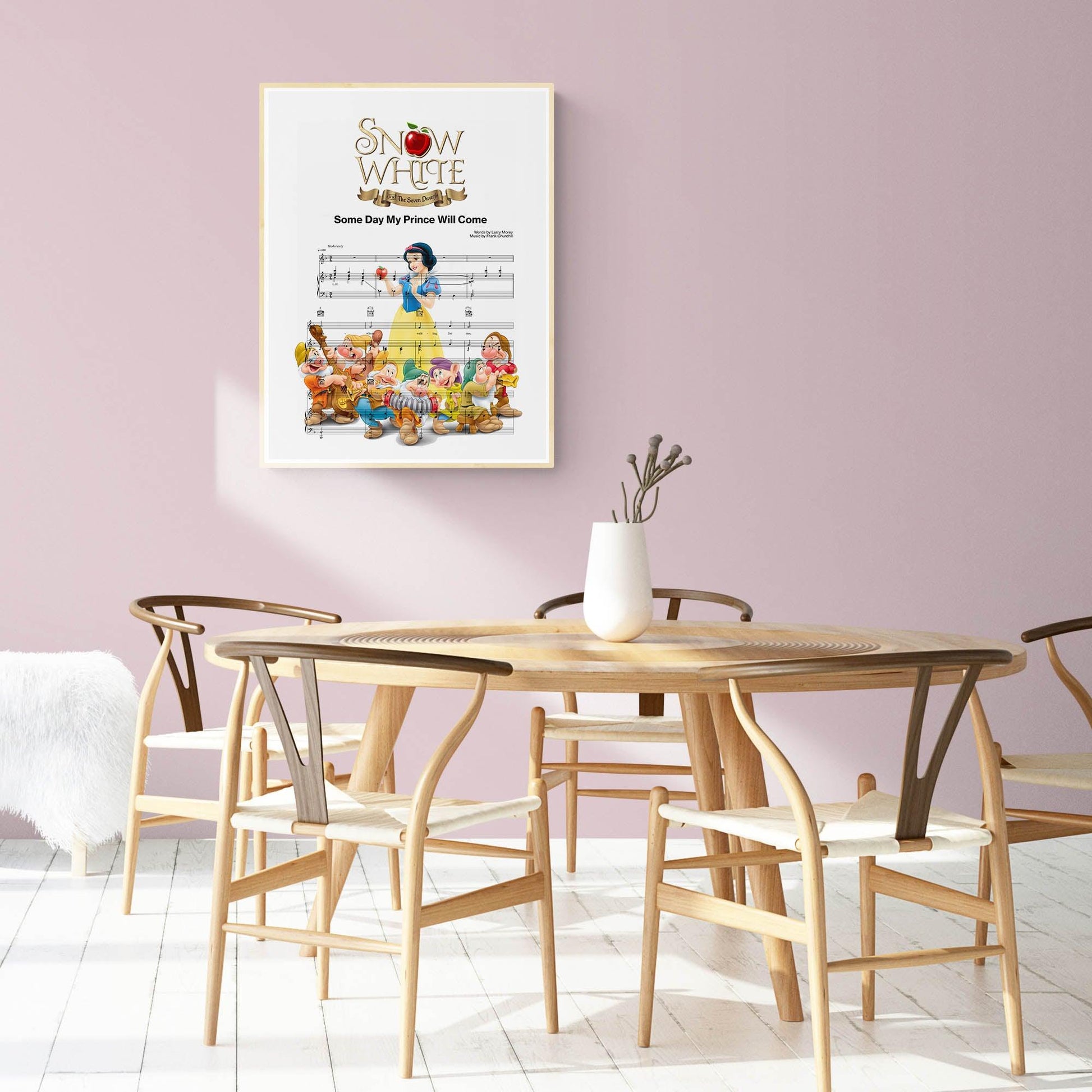 This Snow White poster is the perfect addition to your home décor if you love all things Disney. Featuring the lyrics to the song “Someday My Prince Will Come,” this print is a beautiful tribute to one of Disney’s most beloved animated films. Hang it in your home and dream of happily ever after.