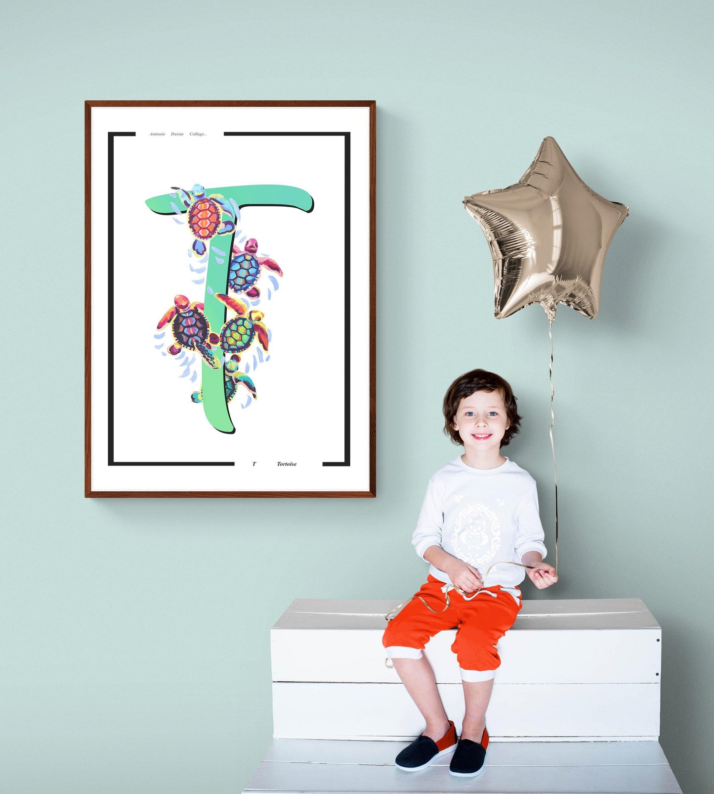 Tortoise Alphabet Poster | Letter T Print | Fun Characters | Magic Wall Decor Nursery | Custom Original Name | Educational Poster | Variety Sizes - 98types