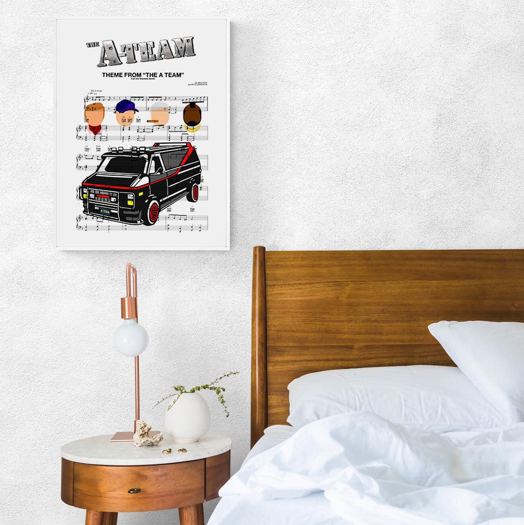 Give your walls a special treat with this uniquely designed THE A TEAM Main Theme Poster. Let the music vibes ring through as you showcase this one-of-a-kind wall art. Hand-crafted with care, this poster features the song lyrics of "The A Team" Main Theme. With its classic designs and eye-catching visuals, it's sure to add an extra special touch to any room or home. It's perfect for those who love music and want to turn their favorite songs into art. Get your hands on this poster today!