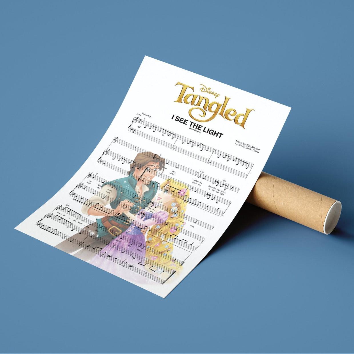 Tangled(Disney) - I See the Light Song Music Sheet Notes Print Everyone has a favorite Song lyric prints and with Tangled now you can show the score as printed staff. The personal favorite song lyrics art shows the song chosen as the score.