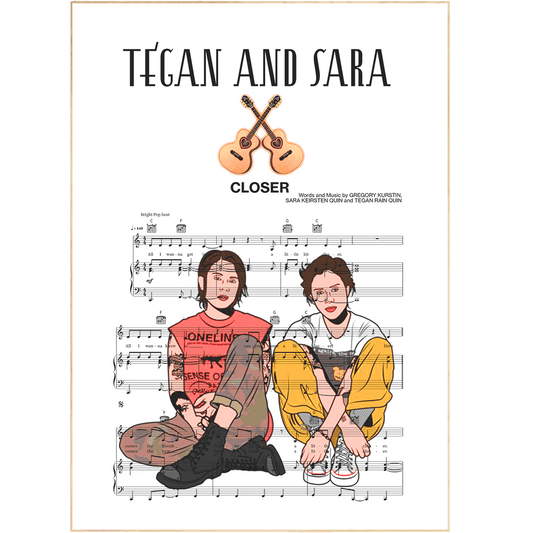 This Tegan and Sara - Closer Poster is a carefully crafted print containing lyrics from their renowned song. Expertly framed, this unique piece of art resuscitates the beloved track and is sure to make an impressive addition to any wall or office. With this custom lyric-adorned artwork, your surroundings can transport you to the world of your most treasured music.