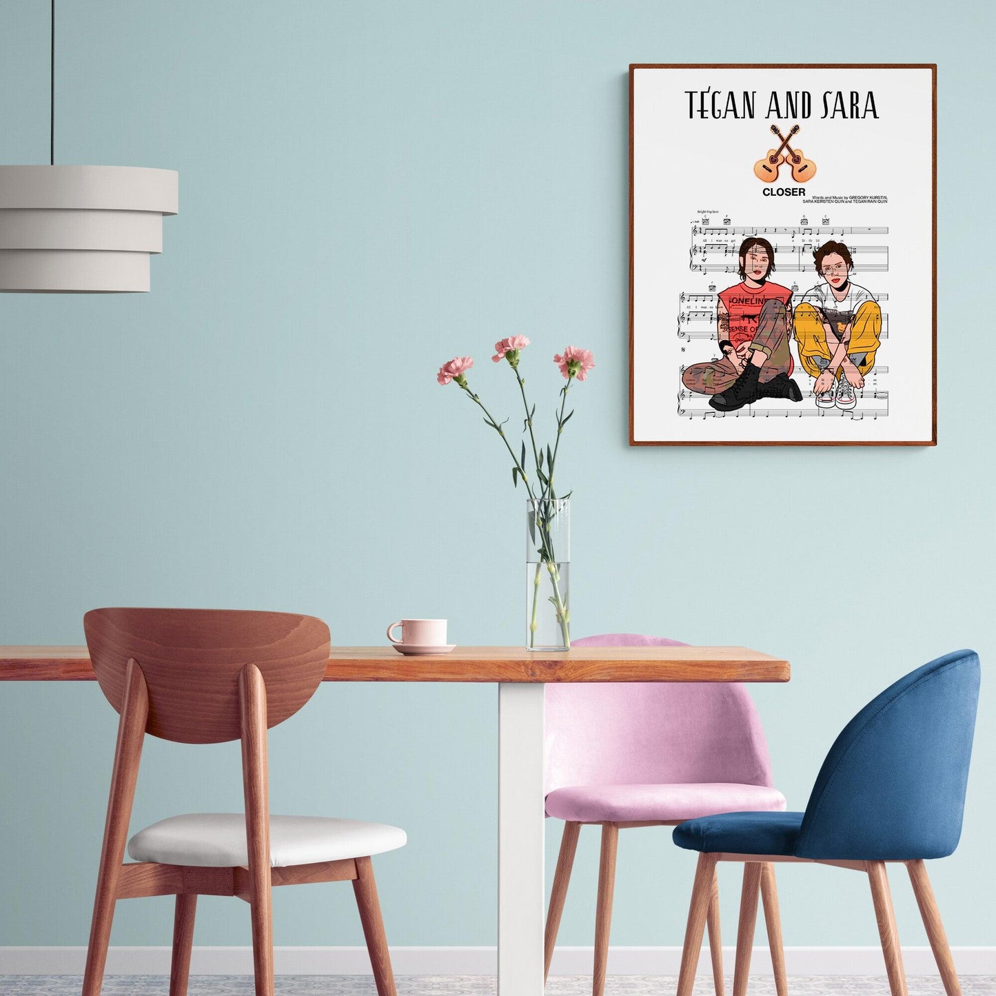 This Tegan and Sara - Closer Poster is a hand-crafted print featuring lyrics from their iconic song. This elegantly framed artwork brings the beloved song to visual life, ideal for completing any wall or office decor. This custom song lyric art is the perfect adornment for your space and will bring you into their musical world.