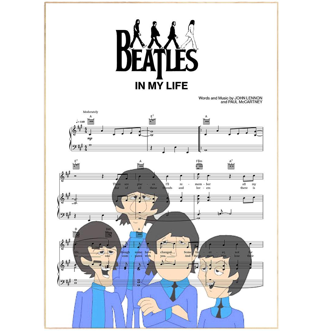 The Beatles - In my Life Print | Song Music Sheet Notes Print  Everyone has a favorite Song lyric prints and Take That now you can show the score as printed staff. The personal favorite song lyrics art shows the song chosen as the score. 