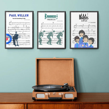 The Beatles - In my Life Print | Song Music Sheet Notes Print  Everyone has a favorite Song lyric prints and Take That now you can show the score as printed staff. The personal favorite song lyrics art shows the song chosen as the score. 