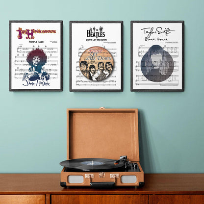 Print lyrical with these unusual and Natural High quality black and white musical scores with brightly coloured illustrations and quirky art print by artist The Jimi Hendrix Experience to put on the wall of the room at home. A4 Posters uk By 98types art online.
