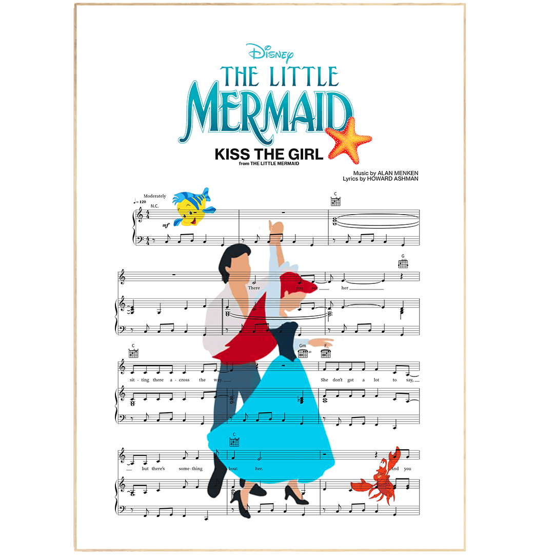Bring the power of song to your home or office with this adorable piece of art! "The Little Mermaid - KISS THE GIRL Print" celebrates the classic Disney song from the beloved animated film. Enjoy timeless Disney artwork with high-quality prints featuring Mickey Mouse and other fan favorites. It's perfect for accent walls or to use as an inspirational piece in any space. Get ready to be serenaded by a splash of color, nostalgia and beautiful stories!