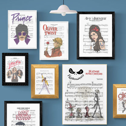The Nightmare Before Christmas Song Lyric Print | Song Music Sheet Notes Print  Everyone has a favorite song and now you can show the score as printed staff. The personal favorite song sheet print shows the song chosen as the score. 