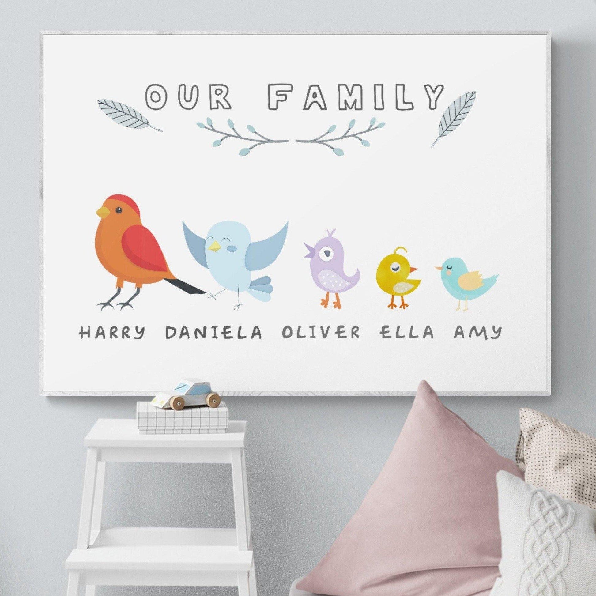 Personalised Birds Family Print Gift | Birthday Gift for Her Mum Nan | Valentines | New Home Gift | Custom Wall Art