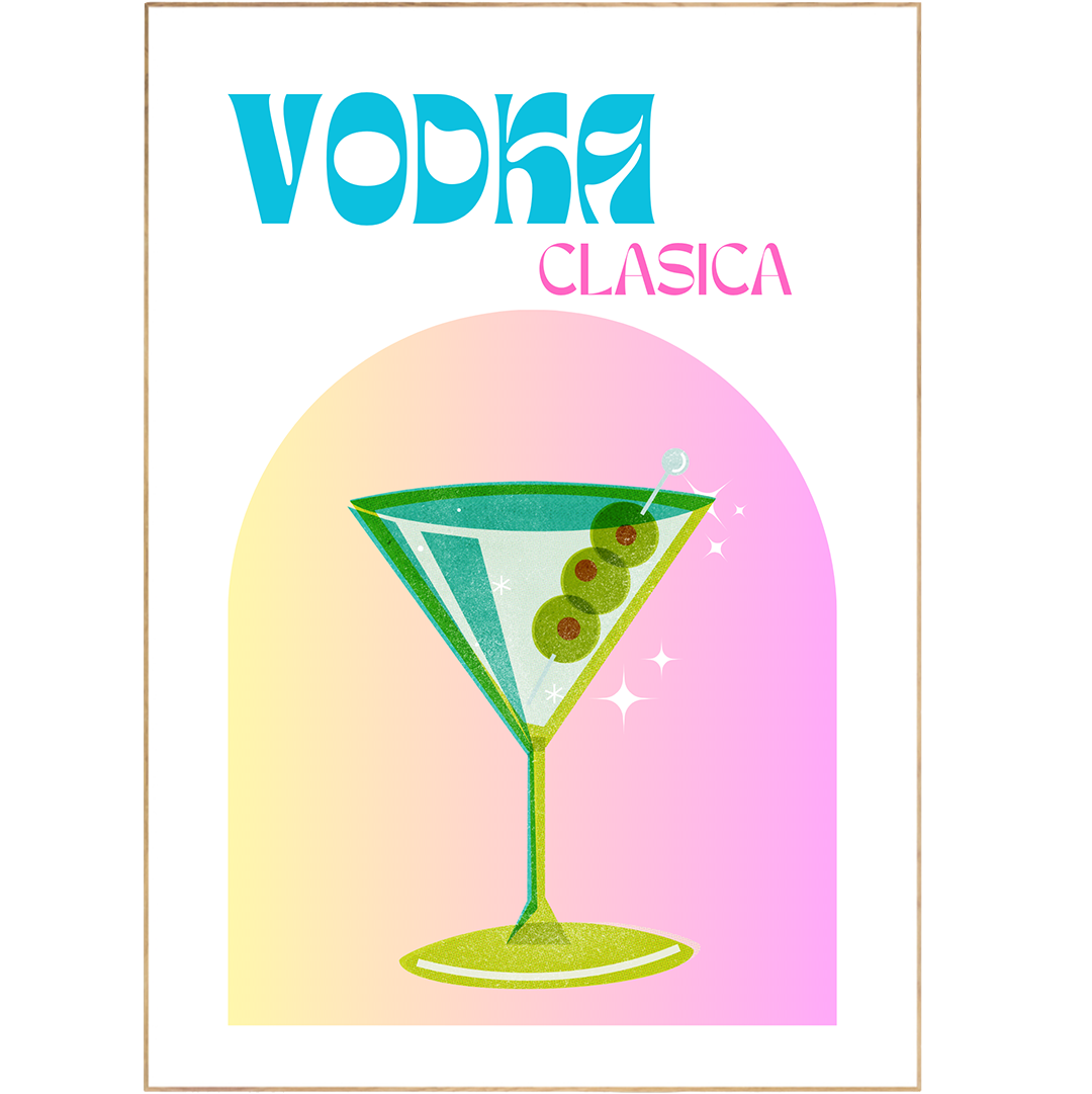 This premium Vodka Cocktail Print features delicious and popular recipes from renowned posters and cocktail wall art. Colorful prints, inspired by popular artists and popular subjects, such as Boho Prints, Retro Cocktail Posters and Bar Cart Wall Art, will make a stunning addition to any kitchen. Discover the perfect gift for cocktail lovers with this vibrant and original illustration.