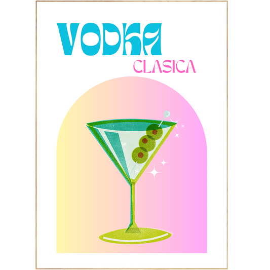 This premium Vodka Cocktail Print features delicious and popular recipes from renowned posters and cocktail wall art. Colorful prints, inspired by popular artists and popular subjects, such as Boho Prints, Retro Cocktail Posters and Bar Cart Wall Art, will make a stunning addition to any kitchen. Discover the perfect gift for cocktail lovers with this vibrant and original illustration.