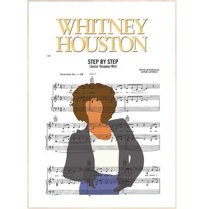 Featuring Whitney Houston's iconic rendition of Annie Lennox's hit single "Step by Step", this poster emanates powerful R&B/pop energy. With Houston's soulful vocals and her new lyrics and omissions of portions of the old bridge, this poster invokes a spirit of nostalgia and energy that can't be found anywhere else.