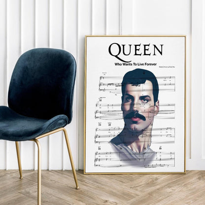  Print lyrical with these unusual and Personalised Song Lyric Art with brightly coloured illustrations and quirky art print by artist queen Who Wants To Live Forever to put on the wall of the room at home. A4 Posters uk By 98types art online.
